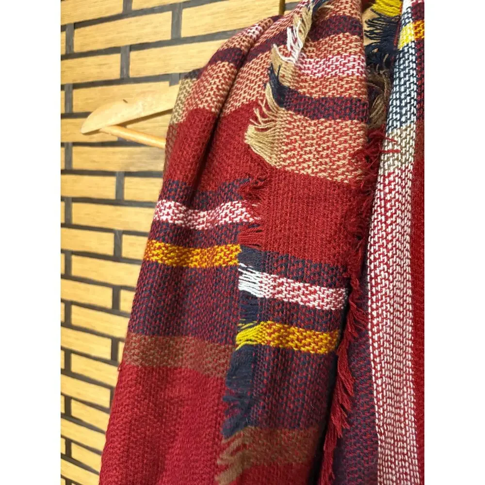 Simply Southern‎ Burgundy And Navy Plaid Blanket Scarf
